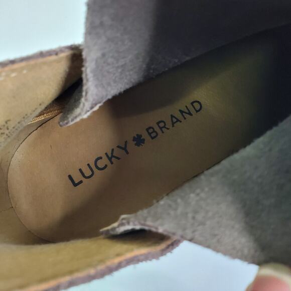 Lucky Brand Boots Womens 6.5 M Fahmida Casual Ankle Bootie Taupe Suede Heels - Picture 7 of 13